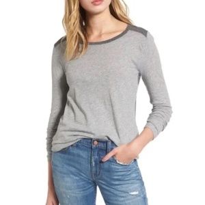 Madewell Whisper Cotton Crewneck Long-Sleeve Tee in Colorblock Small Grey